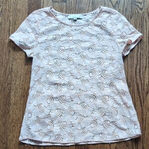 LOFT Lace Short Sleeve Top - Light Pink